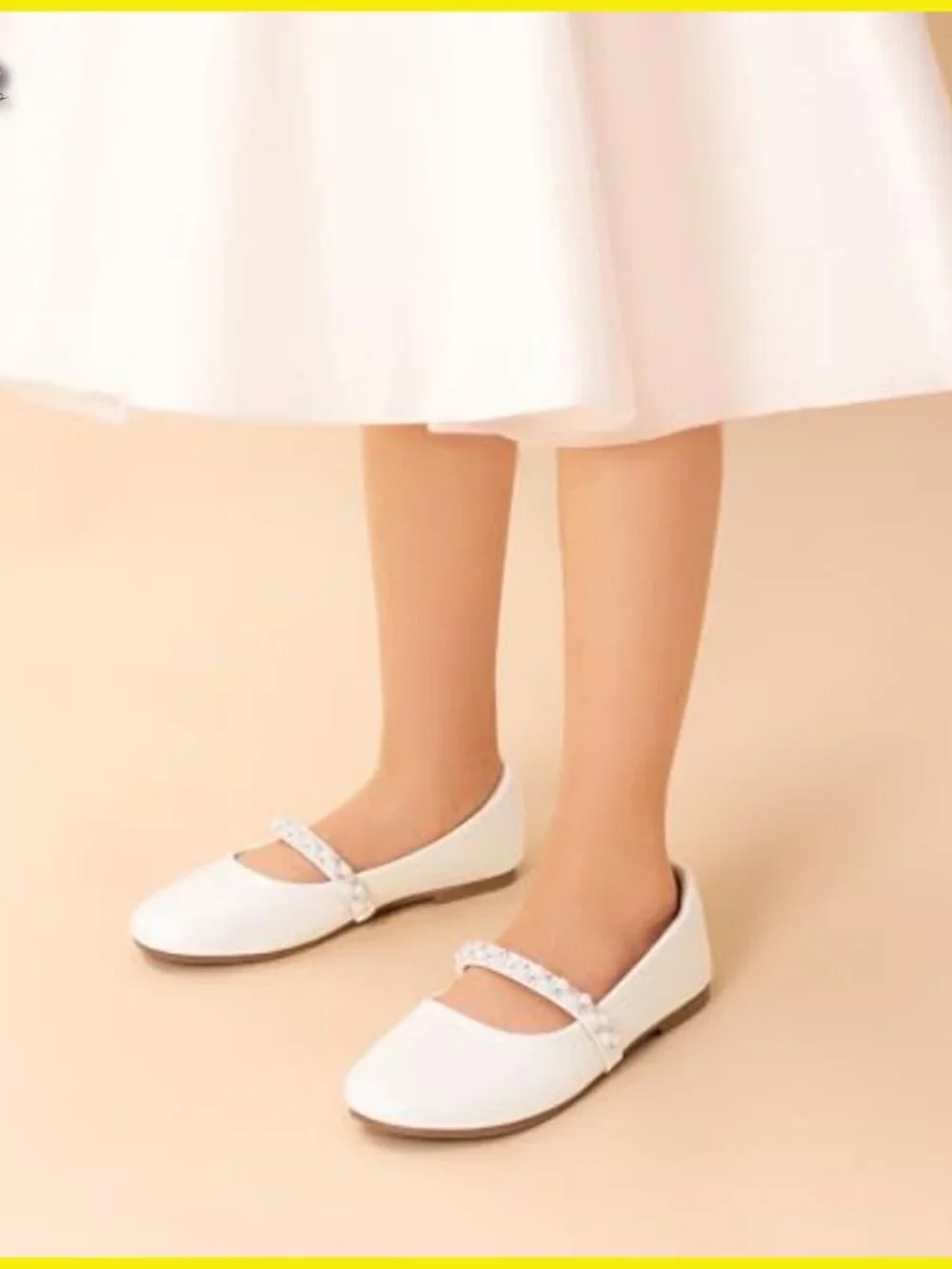 Girls Mary Jane Flats Pearl Rhinestone Strap Ballet Shoes Wedding Party - Picture 2 of 7